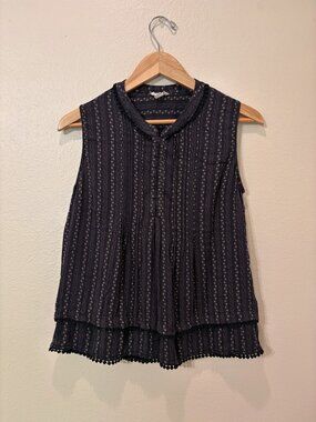 Women's Black and Navy Sleeveless Boho Blouse